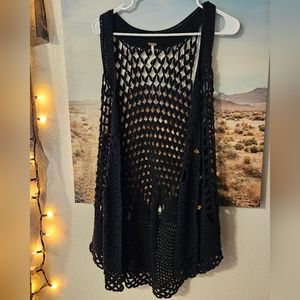 Free People Navy Crochet Sweater Vest